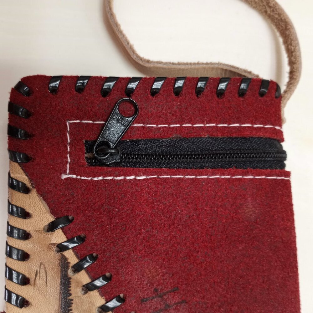 Red Leather Women Wallet w/Zipper & Mirror Handmade by Central American Artisans - Picture 2 of 7